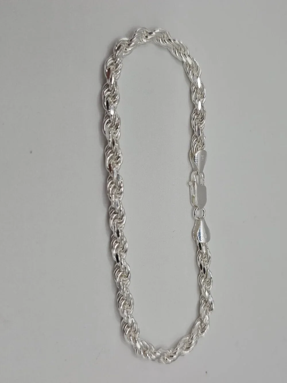 Sterling Silver 925 High Polished Diamond Cut Rope Bracelet 9 inches 5mm